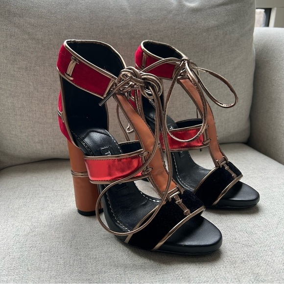 Tom Ford Rare Vintage Leather Suede Patchwork Ankle Strap Sandals Size 37 - Picture 5 of 11